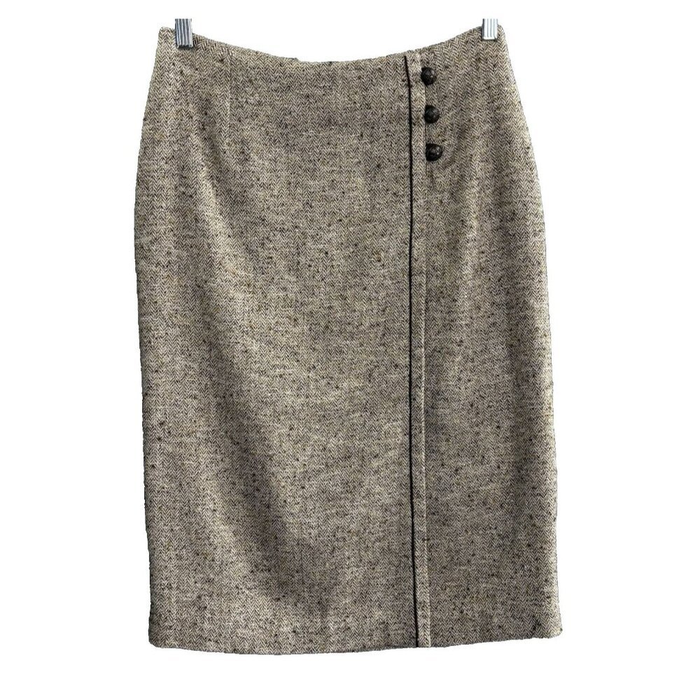 Vtg Z BY ZELDA Women Wool Skirt Sz 8 Gold Brown‎ Knee Length Work Career 48-20